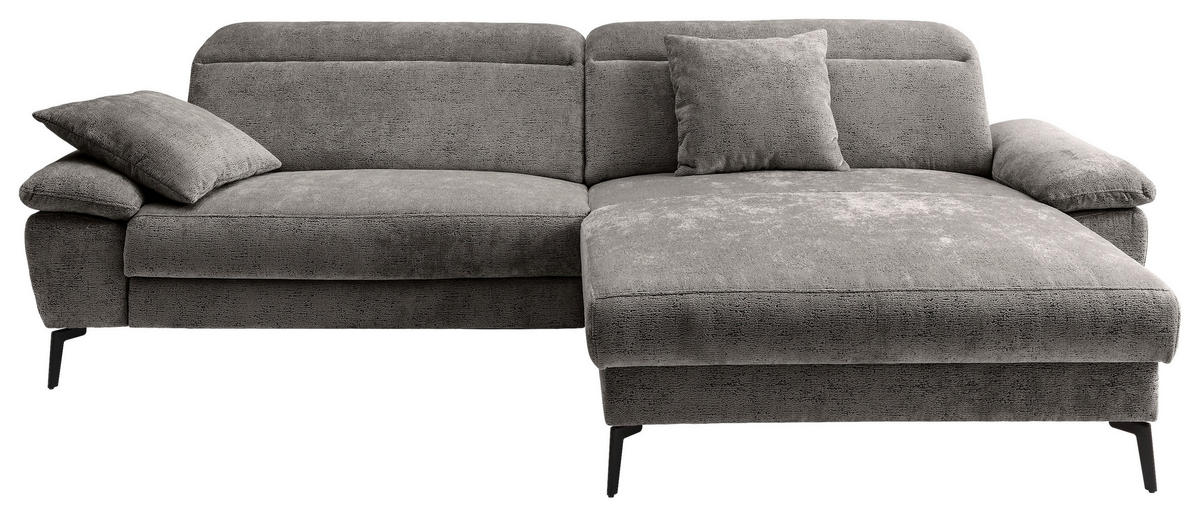 ECKSOFA CANCELLI Anthrazit Chenille Zierkissen, Relaxfunktion  - Anthrazit/Schwarz, KONVENTIONELL, Textil/Metall (300/178cm) - Livetastic