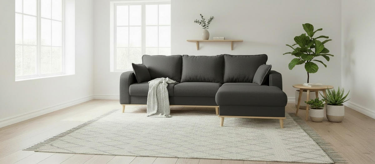 ECKSOFA Mikrofaser Dunkelgrau  - Wengefarben/Dunkelgrau, Design, Holz/Textil (230/150cm) - Livetastic