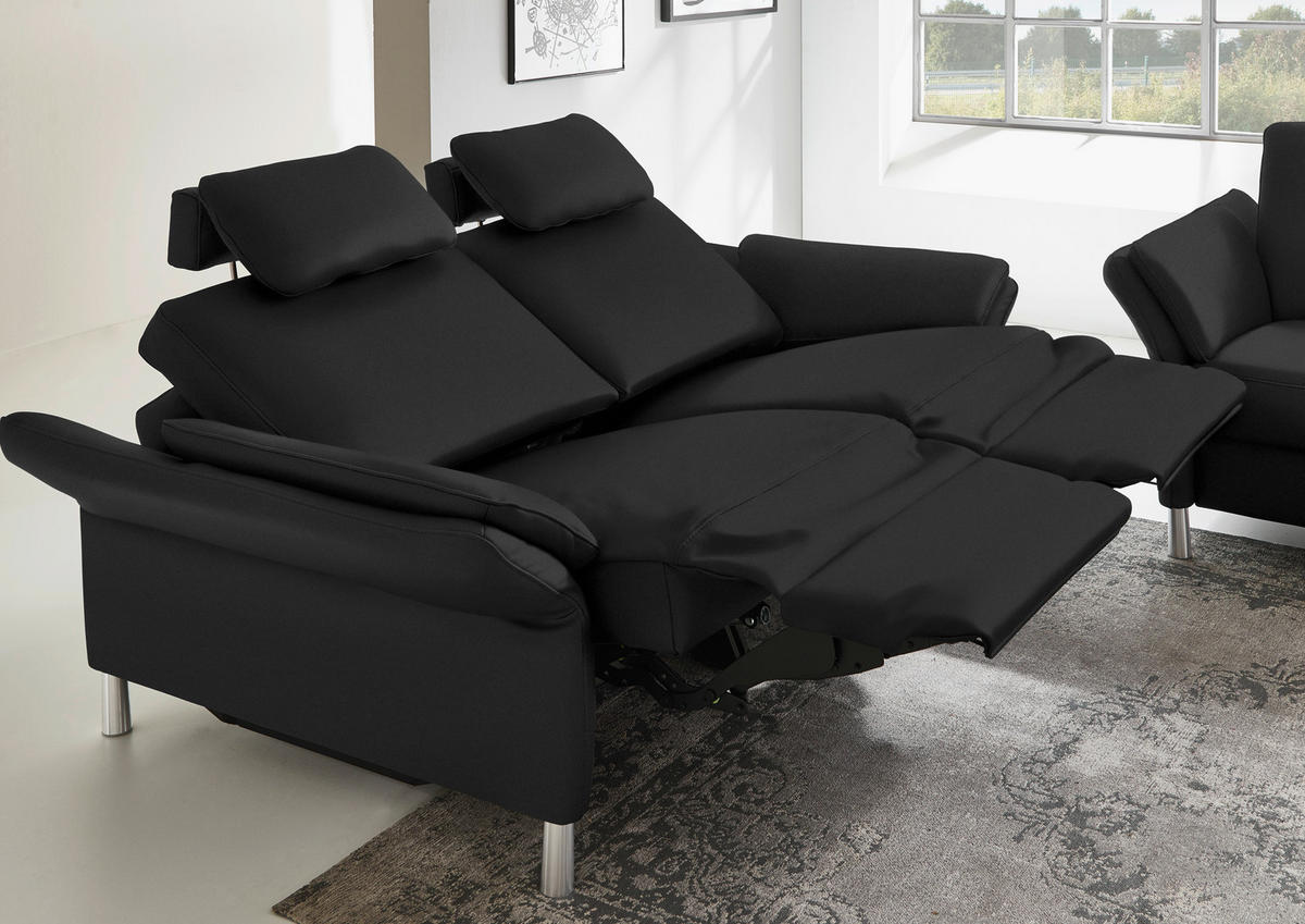 3-SITZER-SOFA in Echtleder Schwarz  - Alufarben/Schwarz, Design, Leder/Metall (190/82/99cm) - Dieter Knoll