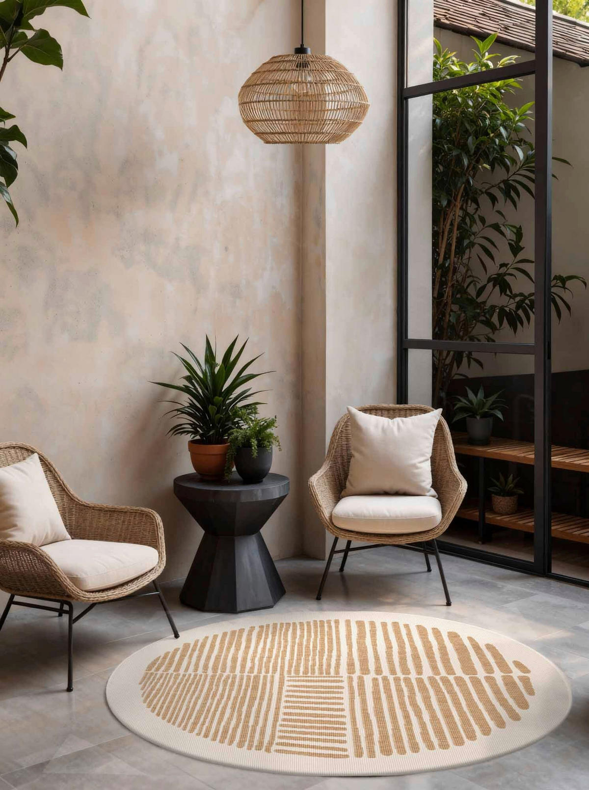 FLACHWEBETEPPICH 200 cm Haringey Weiß, Sandfarben rund  - Sandfarben/Weiß, Design, Kunststoff (200cm)