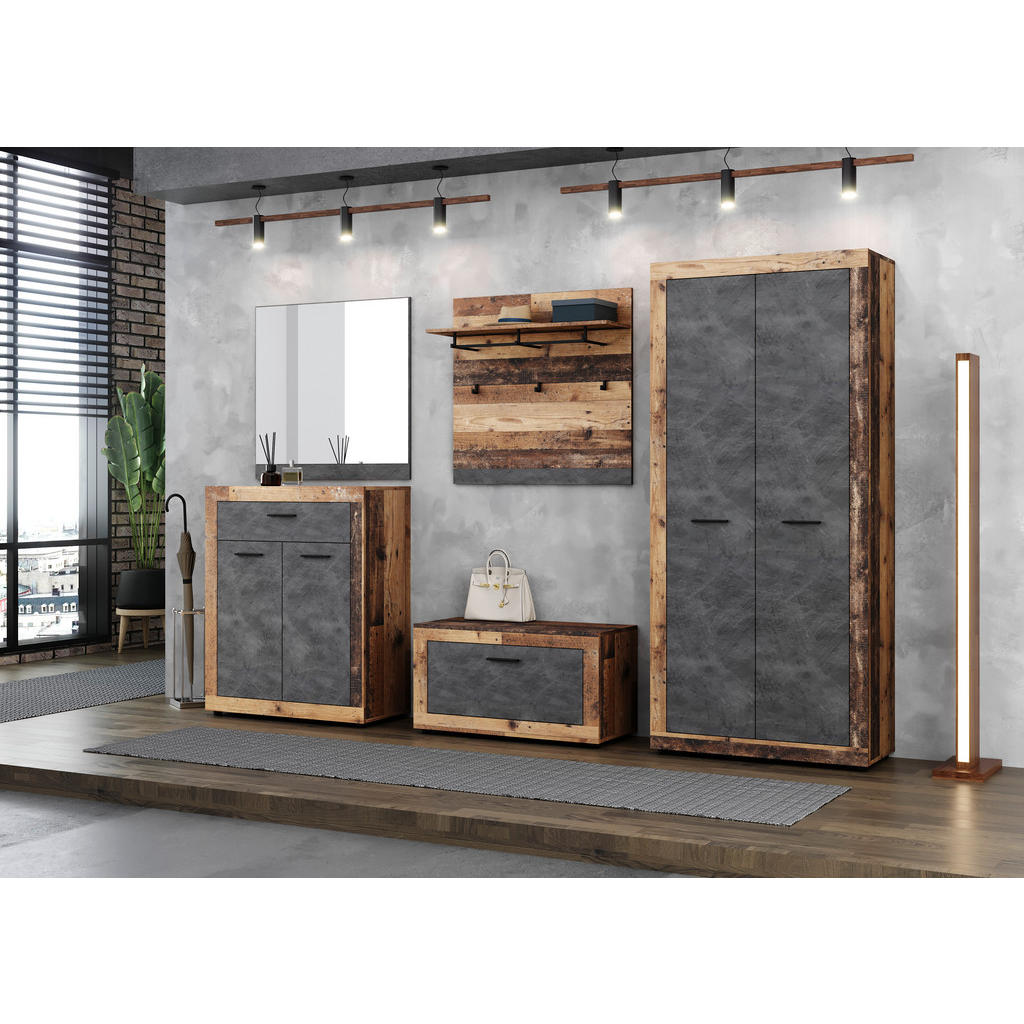 Thumbnail - Mid.you Garderobenschrank, Graphit, Alteiche, Kunststoff, 4 Fächer, 88.9x198x40 cm, Garderobe, Garderobenschränke, Garde...