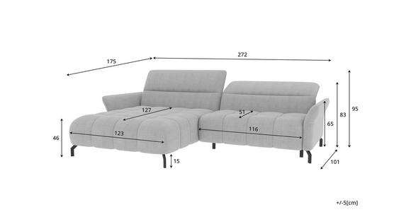 ECKSOFA Anthrazit Flachgewebe Rücken echt, Kopfteilverstellung, Sitztiefenverstellung  - Anthrazit/Schwarz, KONVENTIONELL, Textil/Metall (175/272cm) - Carryhome