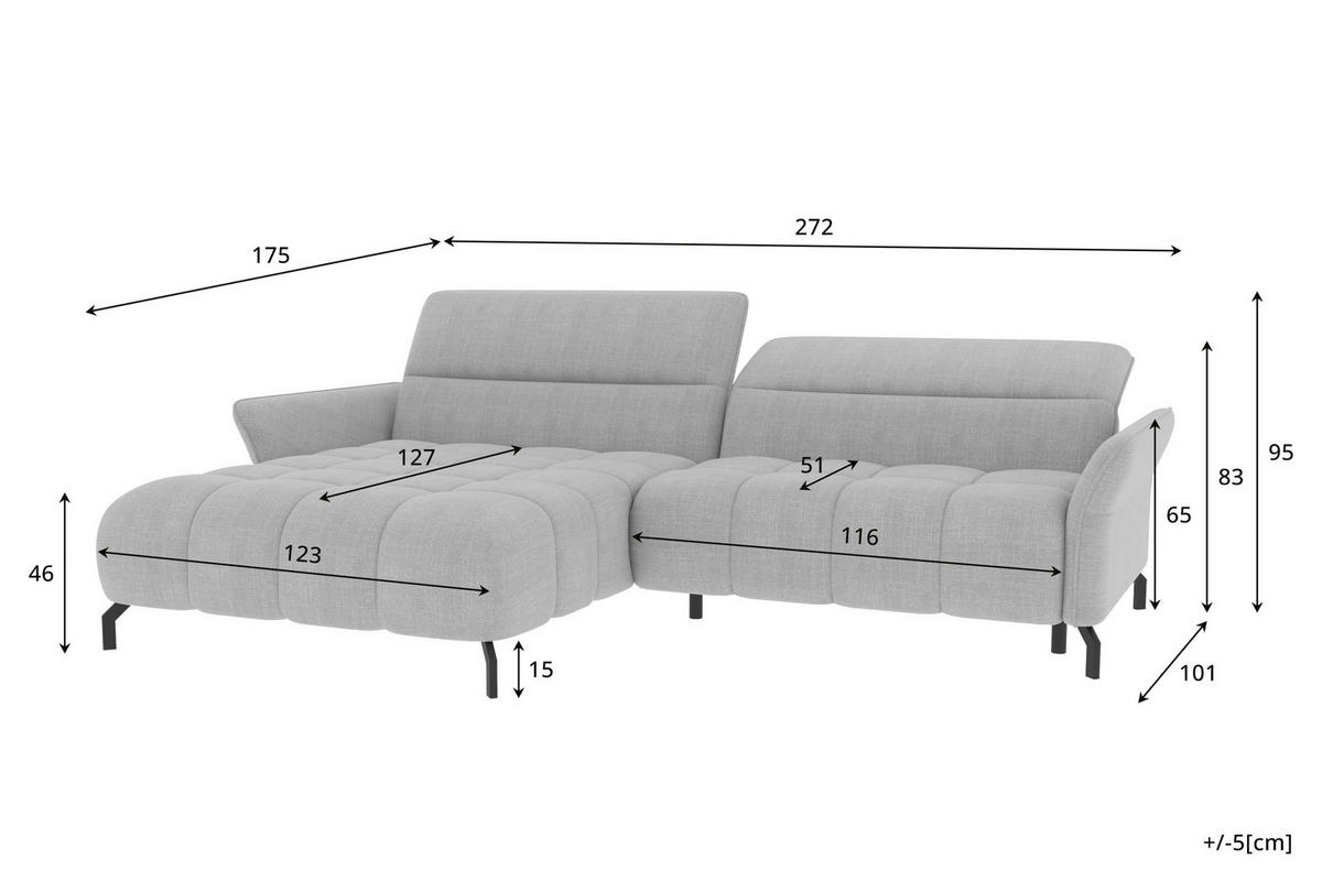 ECKSOFA Taupe Flachgewebe Rücken echt, Kopfteilverstellung, Sitztiefenverstellung  - Taupe/Schwarz, KONVENTIONELL, Textil/Metall (175/272cm) - Carryhome