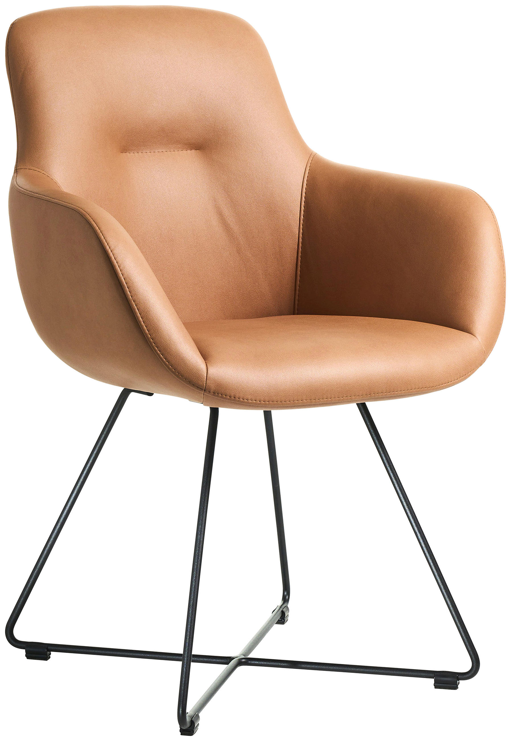 ARMLEHNSTUHL  in Edelstahl Lederlook (vegan)  - Cognac/Schwarz, Basics, Textil/Metall (62/89/61cm) - Celina Home