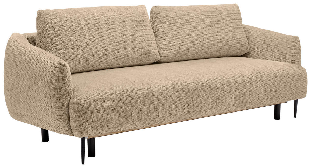SCHLAFSOFA in Chenille Hellbraun  - Hellbraun/Schwarz, Konventionell, Textil/Metall (228/75/98cm) - Carryhome
