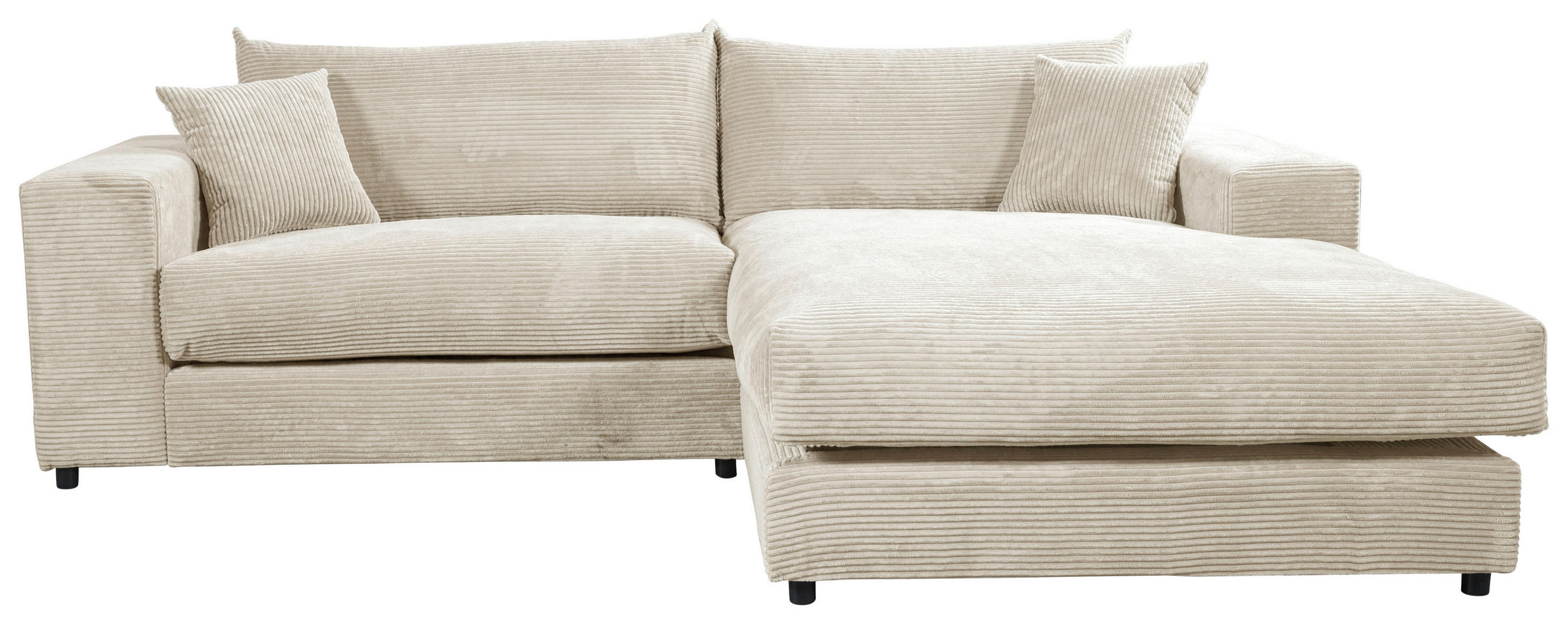 ECKSOFA FUNNY S Creme Cord, Velours  - Creme/Schwarz, Basics, Kunststoff/Textil (265/180cm) - Livetastic