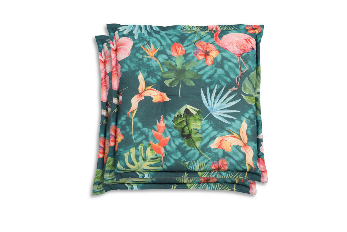 GARTENSITZKISSEN 2er-Set Flamingo  - Blau/Rosa, Basics, Textil (50/7/50cm)