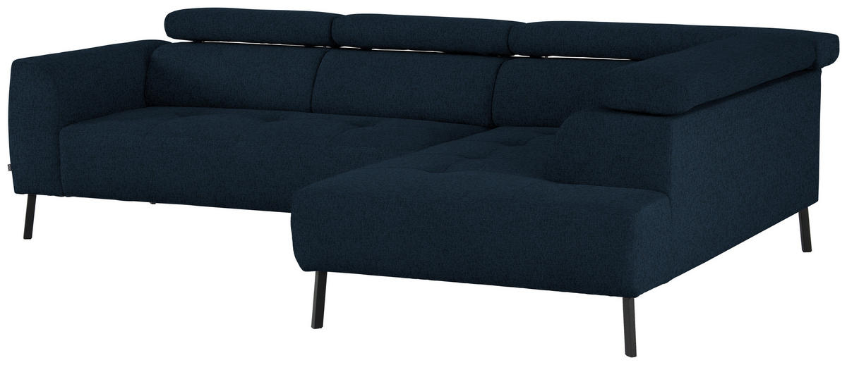 ECKSOFA in Chenille Dunkelblau  280/205 cm  - Schwarz/Dunkelblau, Design, Textil/Metall (280/205cm) - Xora