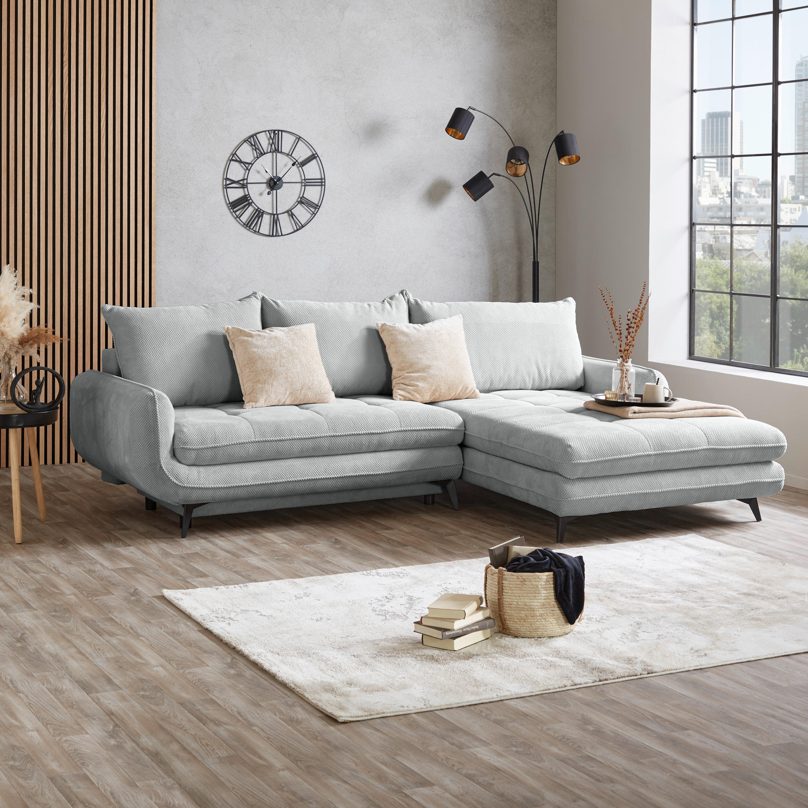 ECKSOFA WAVE Silberfarben Struktur  - Beige/Silberfarben, MODERN, Textil/Metall (266/189cm) - MID.YOU