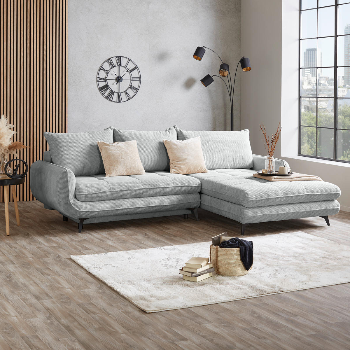 ECKSOFA WAVE Silberfarben Struktur  - Beige/Silberfarben, MODERN, Textil/Metall (266/189cm) - MID.YOU