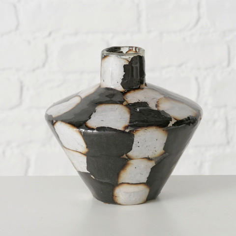 VÁZA  - fekete/fehér, Basics, Üveg (13,5/12,8cm) - Boltze Home