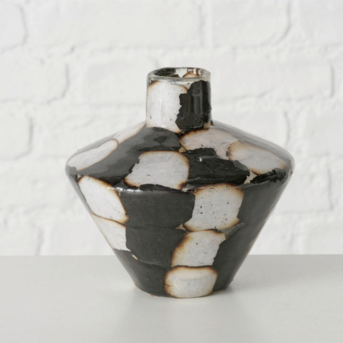 VÁZA  - fekete/fehér, Basics, Üveg (13,5/12,8cm) - Boltze Home