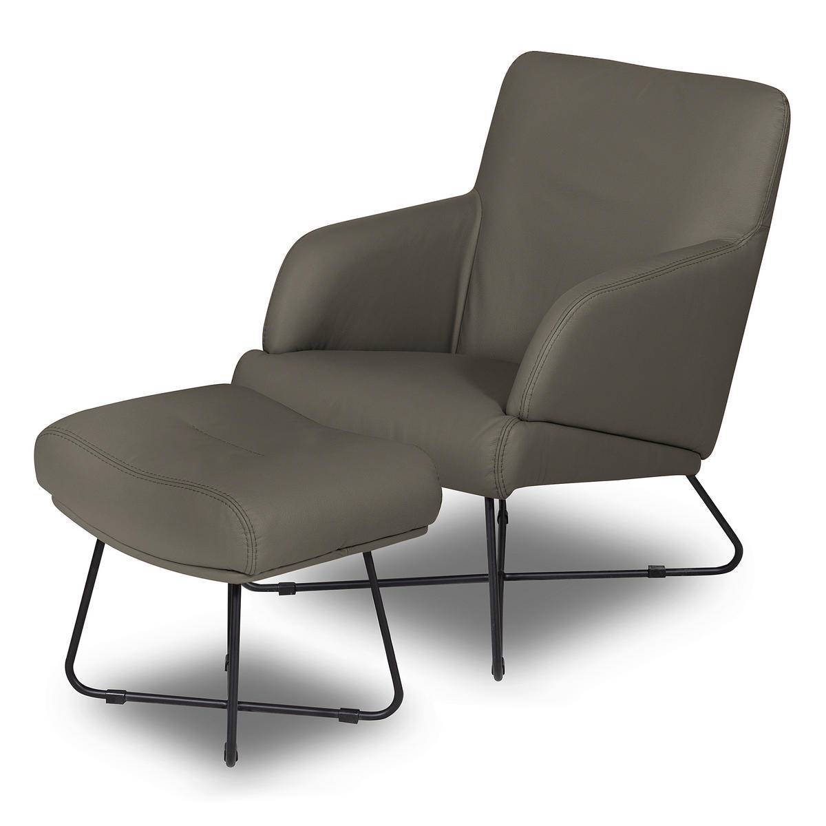 SESSELSET Echtleder Schlammfarben  - Schlammfarben/Schwarz, Design, Leder/Metall (67/87/74cm) - Livetastic