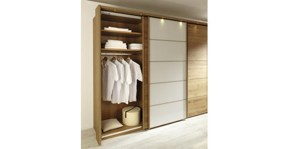 SCHWEBETÜRENSCHRANK 300/217/67 cm 3-türig  - Eichefarben/Weiß, Design, Glas/Holz (300/217/67cm) - Linea Natura