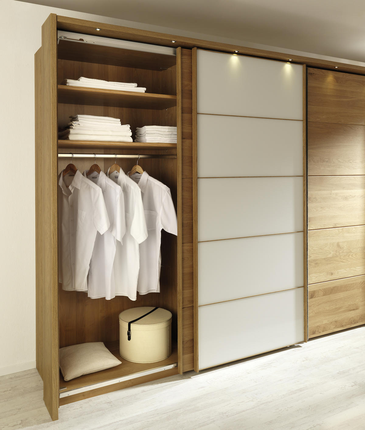  SCHWEBETÜRENSCHRANK 300/217/67 cm 3-türig  - Weiss/Eichefarben, Natur, Glas/Holz (300/217/67cm) - Linea Natura