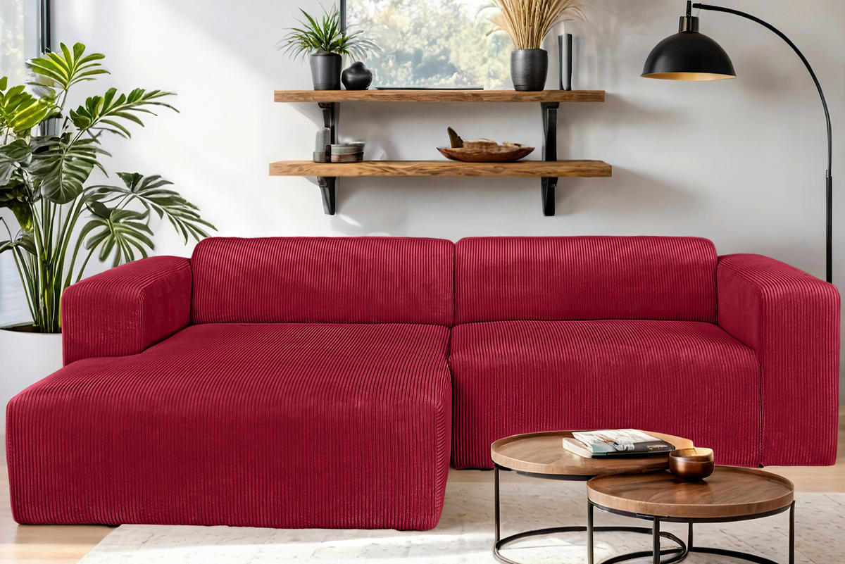 ECKSOFA BASMA Rot Cord  - Rot/Schwarz, Design, Kunststoff/Textil (175/298cm) - P & B