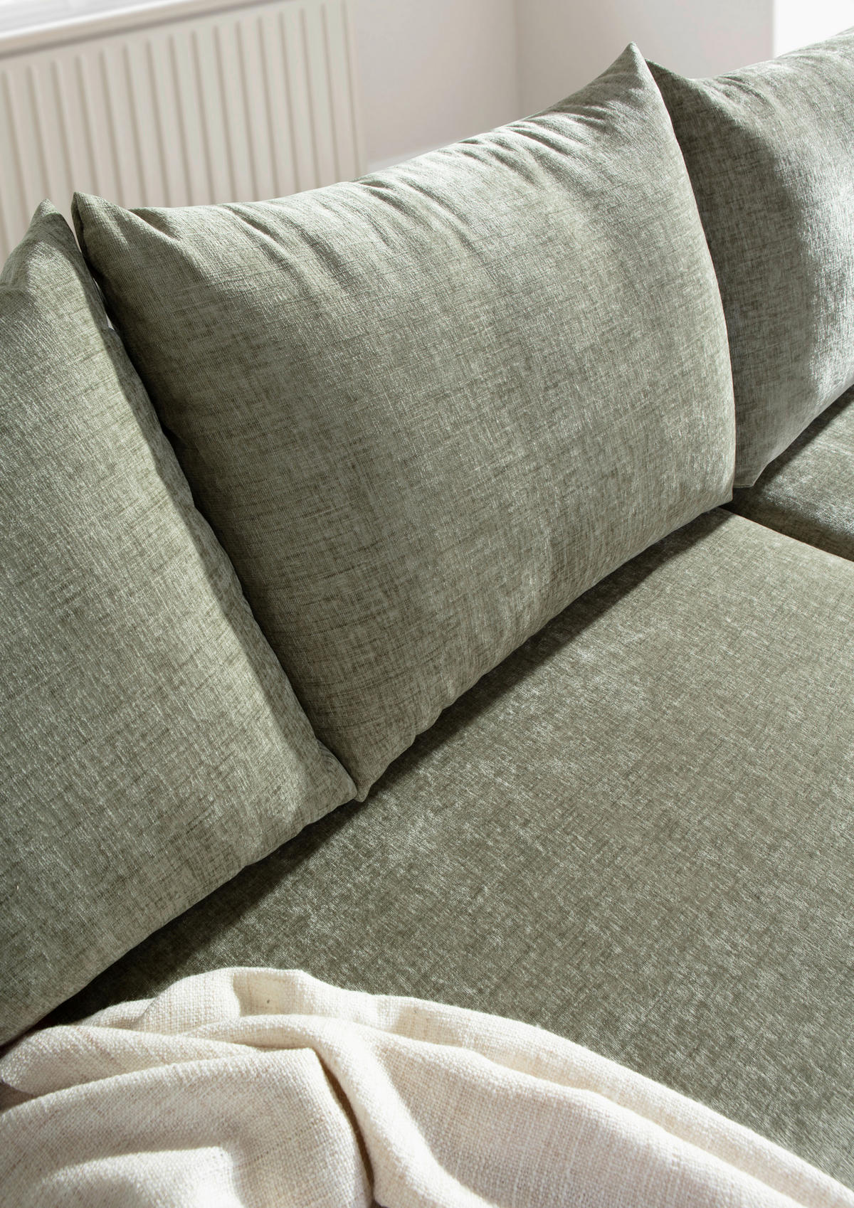 ECKSOFA Olivgrün Flachgewebe  - Buchefarben/Olivgrün, KONVENTIONELL, Holz/Textil (230/144cm) - Carryhome