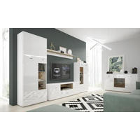 SZEKRÉNYSOR fehér, tölgyfa színű  - tölgyfa színű/fekete, Modern, műanyag/faalapú anyag (340/196/40cm) - Hom`in