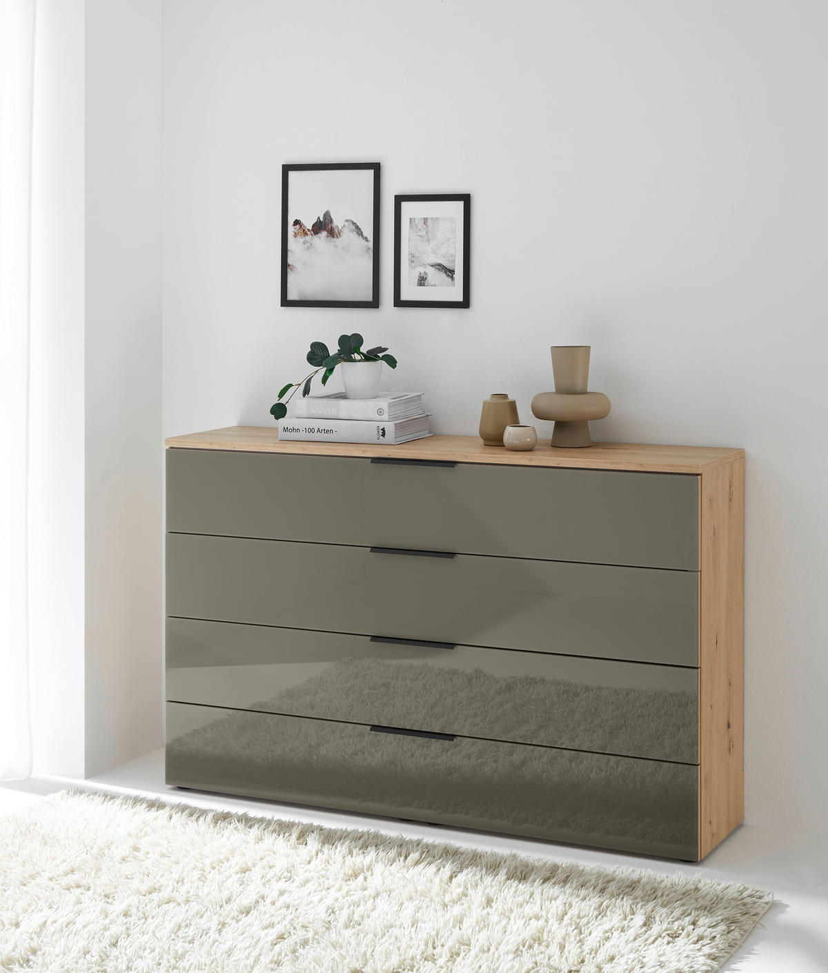 SCHWEBETÜRENSCHRANK 336/240/68 cm 3-türig Anthrazit, Schwarz, Eichefarben  - Eichefarben/Anthrazit, Design, Glas/Holz (336/240/68cm) - Dieter Knoll