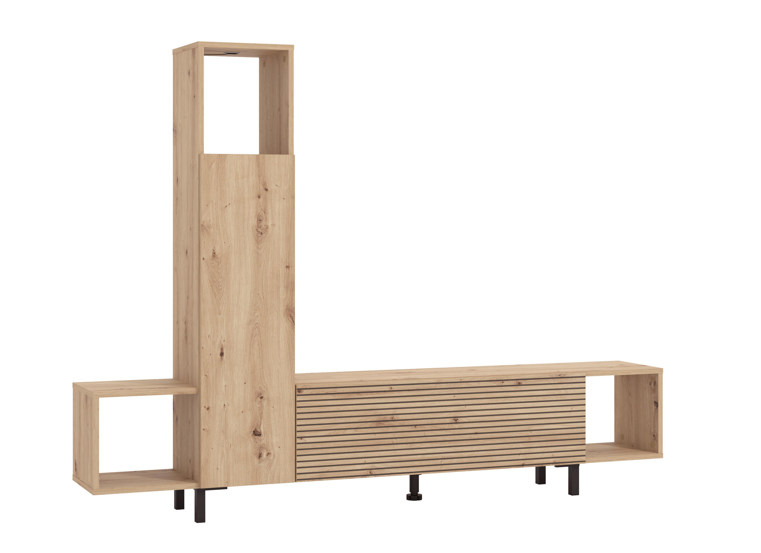 REGALKOMBINATION - Schwarz/Eiche Artisan, Natur, Holzwerkstoff (184/138/30cm) - Boxxx