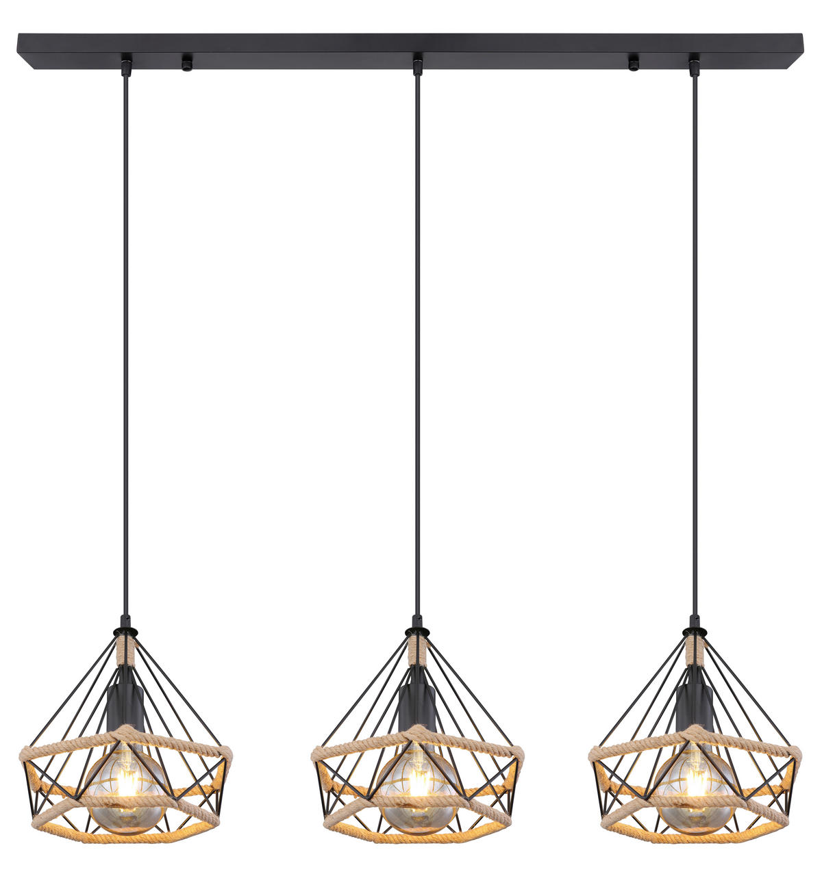 HÄNGELEUCHTE 100/25/120 cm    - Schwarz/Braun, Basics, Naturmaterialien/Metall (100/25/120cm) - Globo