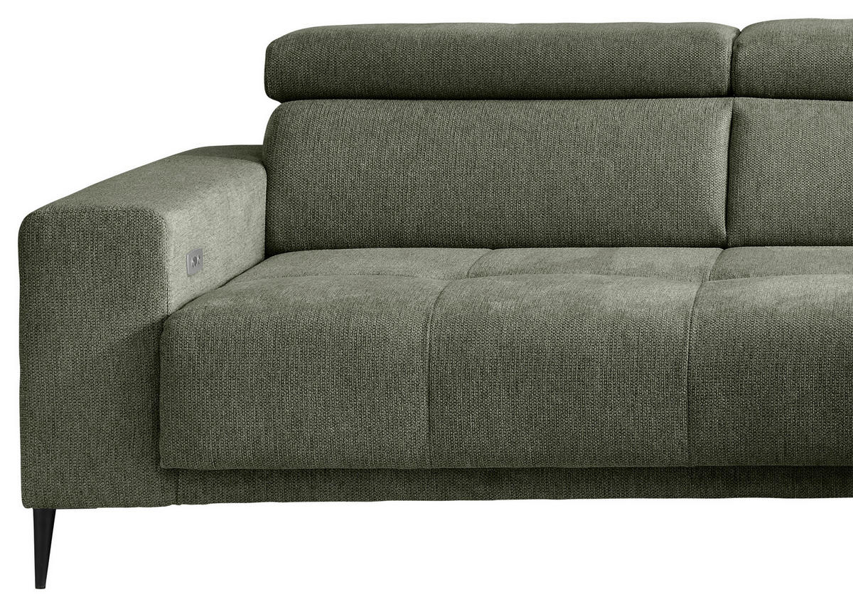 ECKSOFA INTERA Dunkelgrün Struktur Kopfteilverstellung, Sitzvorzug  - Dunkelgrün/Schwarz, KONVENTIONELL, Textil/Metall (305/225cm) - Livetastic