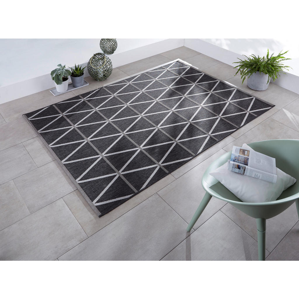 Thumbnail - Novel Outdoorteppich Naturalle, Schwarz, Textil, Raute, rechteckig, 160x230 cm, Teppiche & Böden, Teppiche, Outdoorteppi...