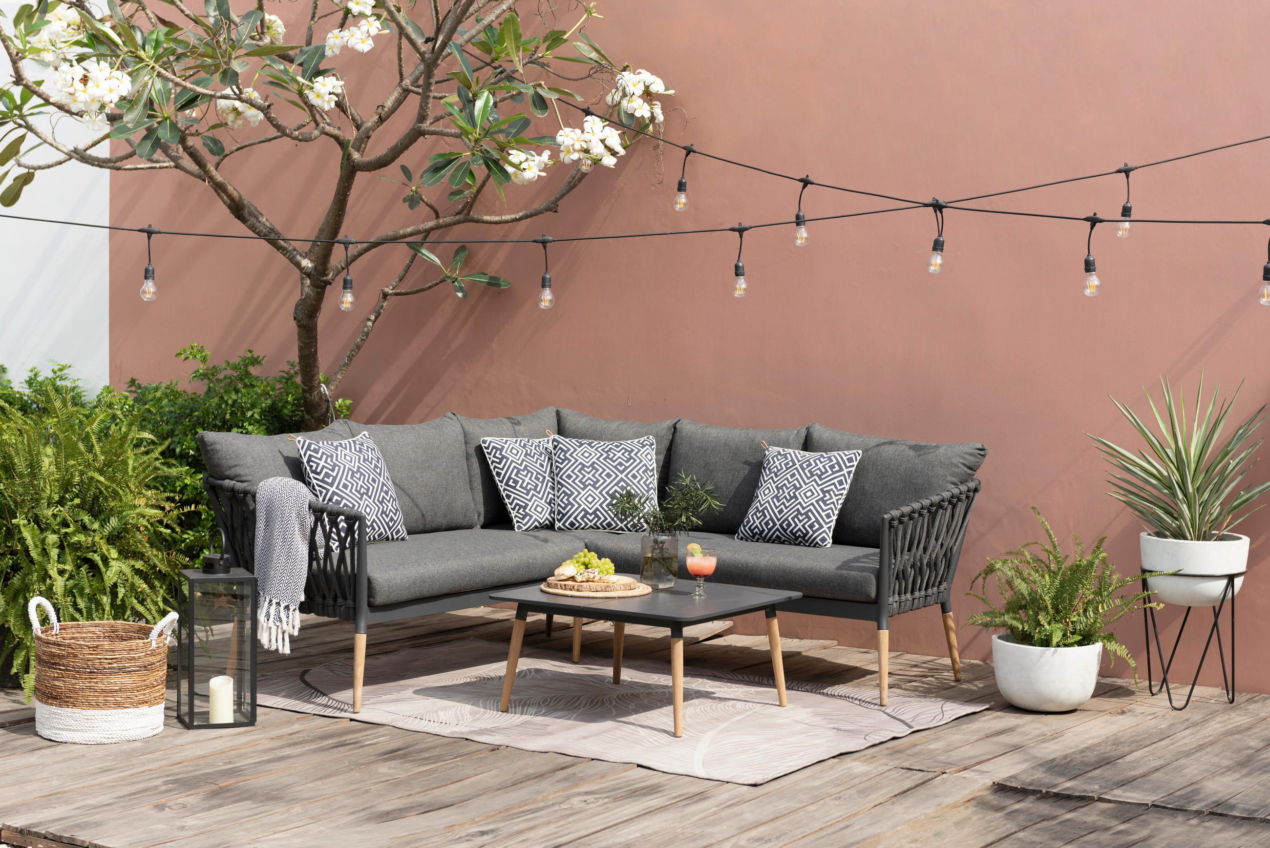 GARTENECKBANK  - Dunkelgrau/Teakfarben, Design, Holz/Textil (205,7/205,7cm) - Ambia Garden