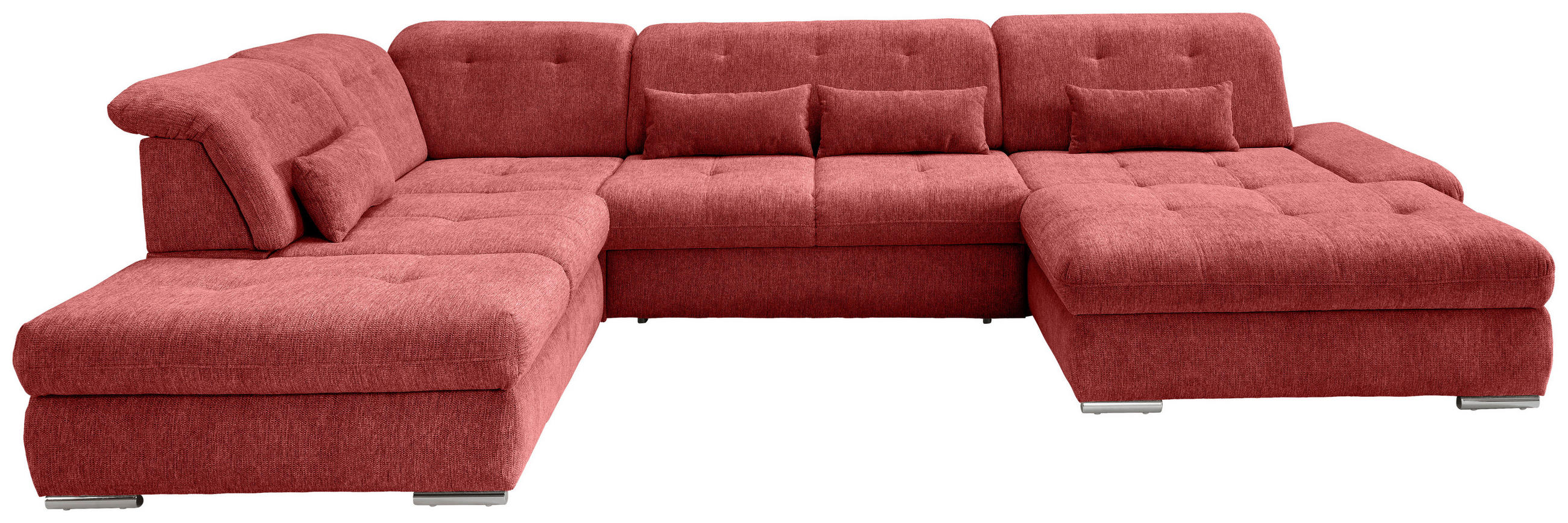 WOHNLANDSCHAFT in Chenille Rot  - Chromfarben/Rot, Modern, Textil/Metall (254/376/195cm) - Livetastic