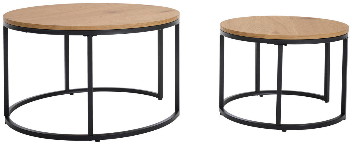 COUCHTISCHSET rund Schwarz, Naturfarben  - Schwarz/Naturfarben, Design, Holzwerkstoff/Metall (80/60/46/40/80/60cm) - Livetastic