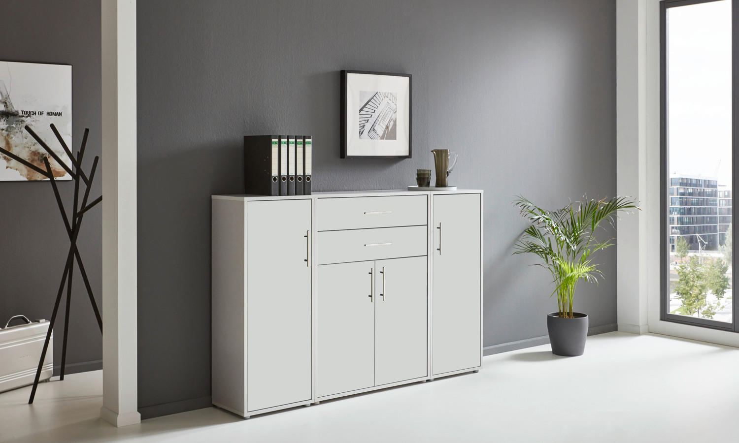 AKTENSCHRANK Grau, Weiß  - Weiß/Grau, MODERN, Holzwerkstoff (172,6/113,6/33cm) - MID.YOU