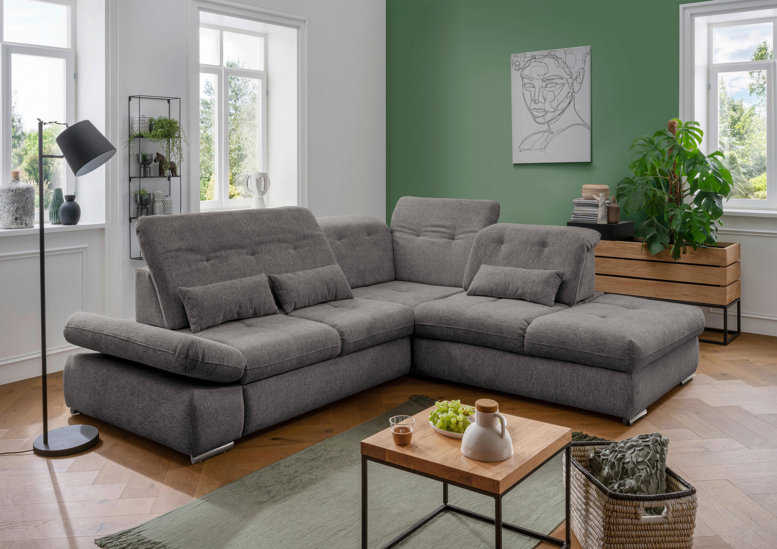 ECKSOFA Braun, Grau Chenille  - Chromfarben/Braun, Design, Textil/Metall (280/254cm) - Livetastic