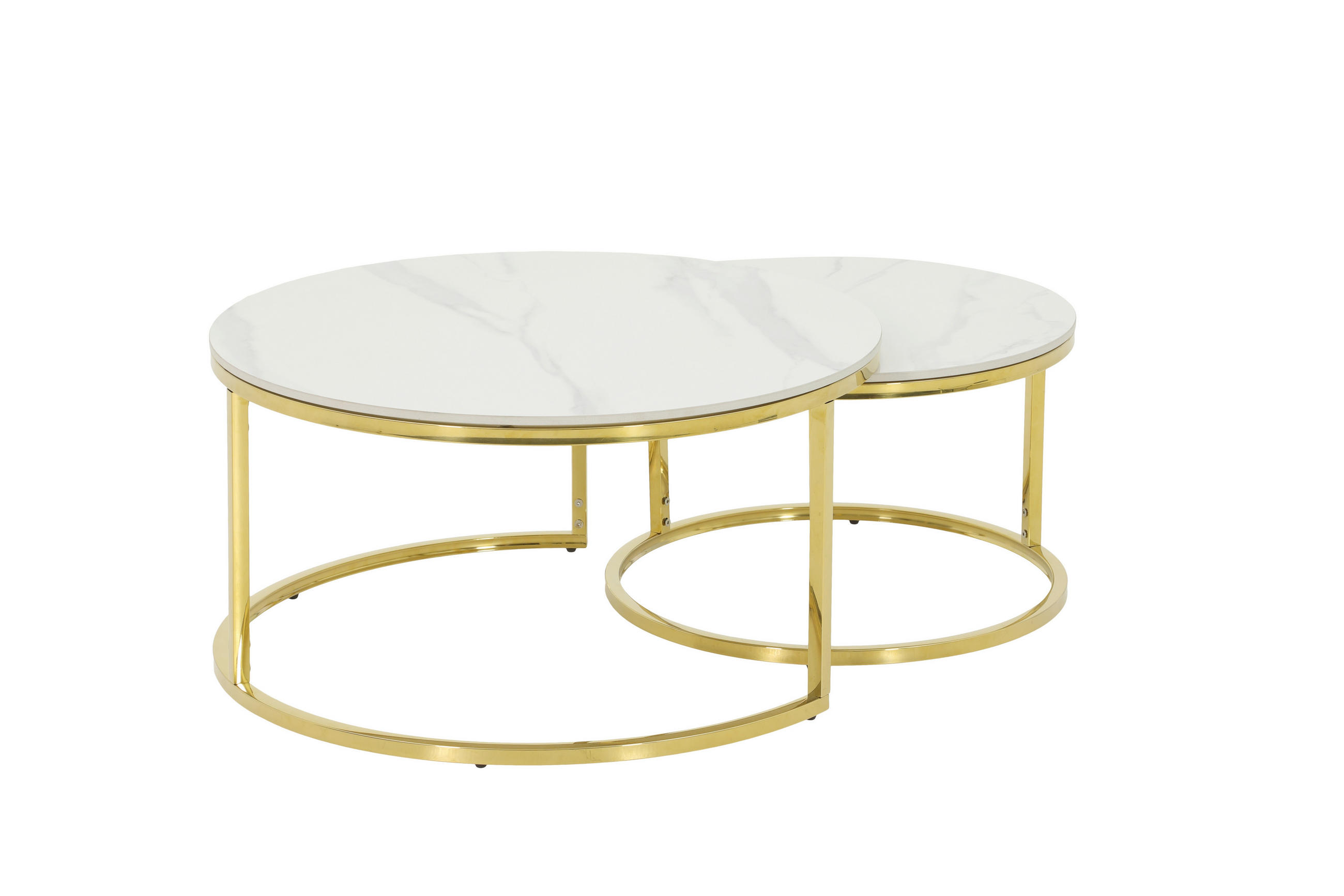 COUCHTISCHSET rund Weiß  - Goldfarben/Weiß, Design, Stein (80/60/41/37cm) - Livetastic