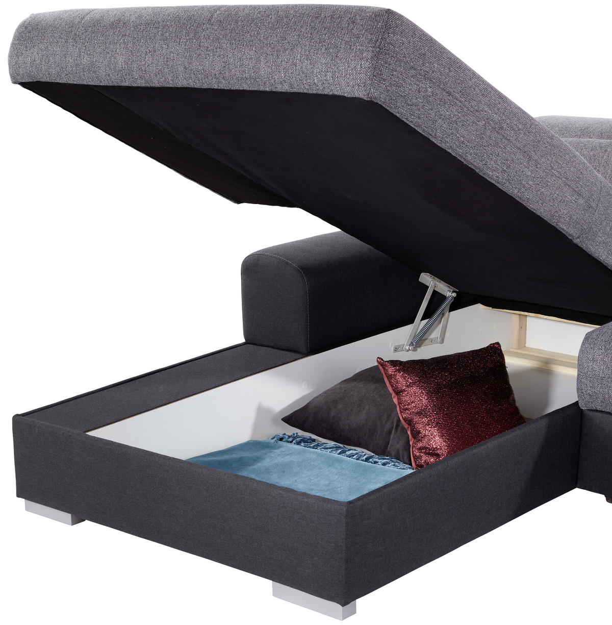 ECKSOFA in Webstoff Graphitfarben, Grau  - Silberfarben/Graphitfarben, Konventionell, Holz/Textil (203/286cm) - Livetastic