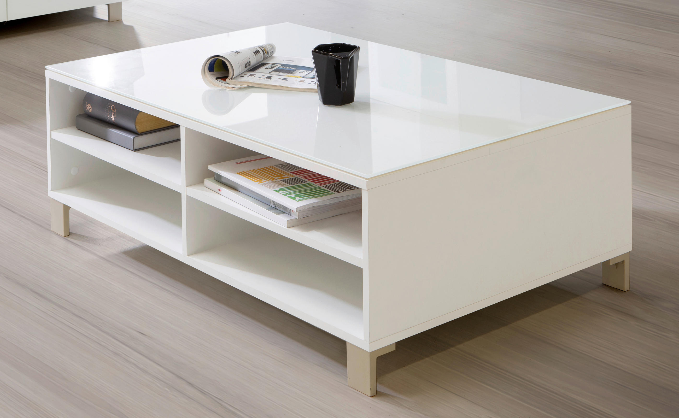 COUCHTISCH Hartglas, Farbglas 110/70/37,9 cm rechteckig Weiß - Champagner/Weiß, Design, Glas/Holzwerkstoff (110/70/37,9cm) - Hom`in