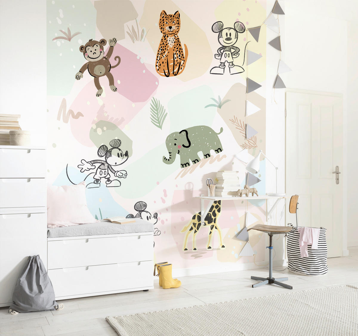FOTOTAPETE MICKEY SAFARI  - Pastellblau, Design, Textil (200/250cm) - Disney