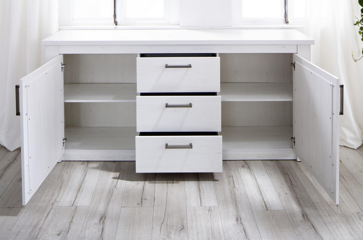 SIDEBOARD  197/88/42 cm 3 låda(or)  - vit/grå, Design, metall/trämaterial (197/88/42cm)