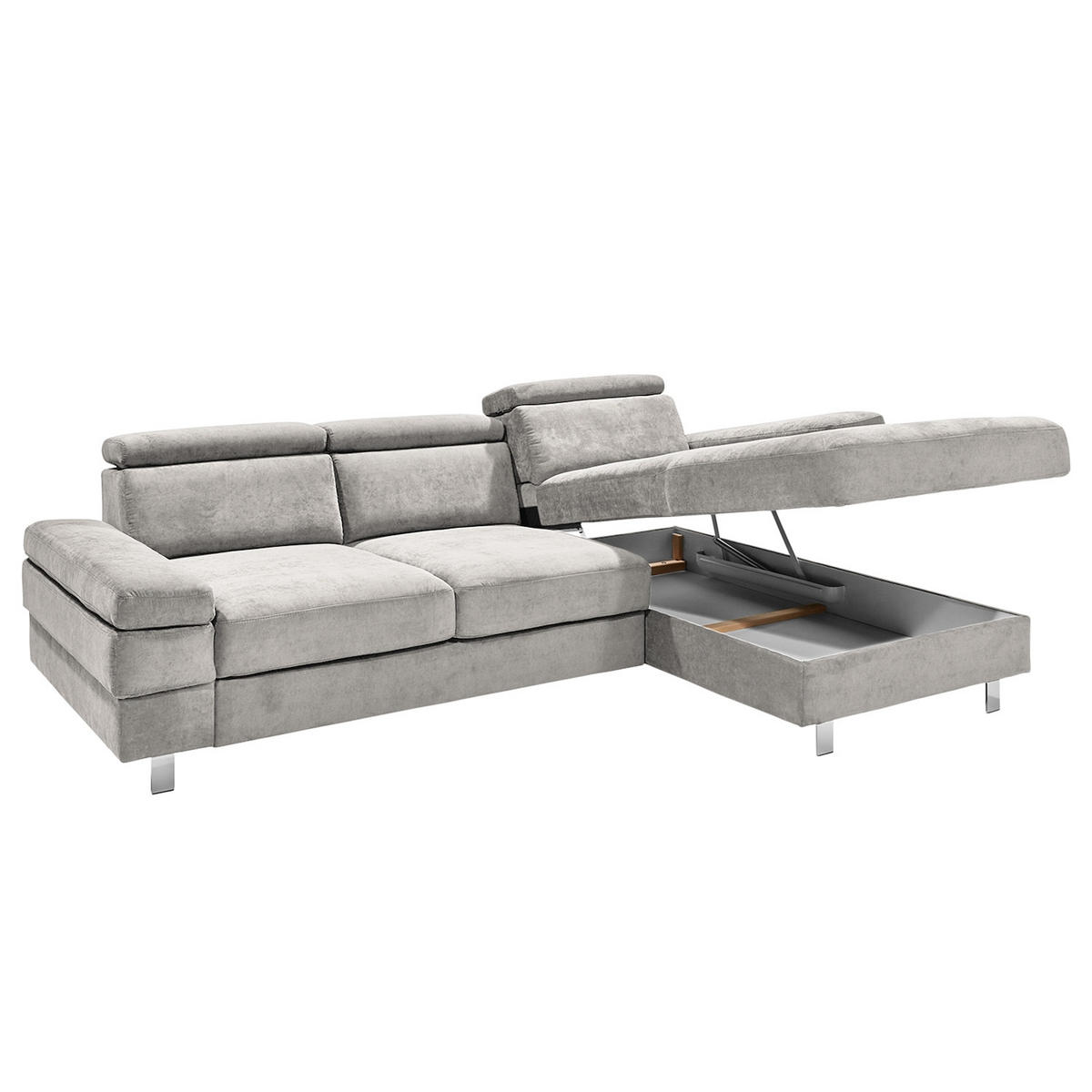 ECKSOFA in Webstoff Silberfarben  - Silberfarben, Konventionell, Textil/Metall (182/82/260cm) - Trendmanufaktur