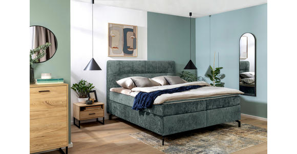 BOXSPRINGBETT 160/200 cm,  in Dunkelgrau, Topper, H2 + H3 = mittel + fest  - Dunkelgrau/Schwarz, Design, Textil/Metall (160/200cm) - Esposa