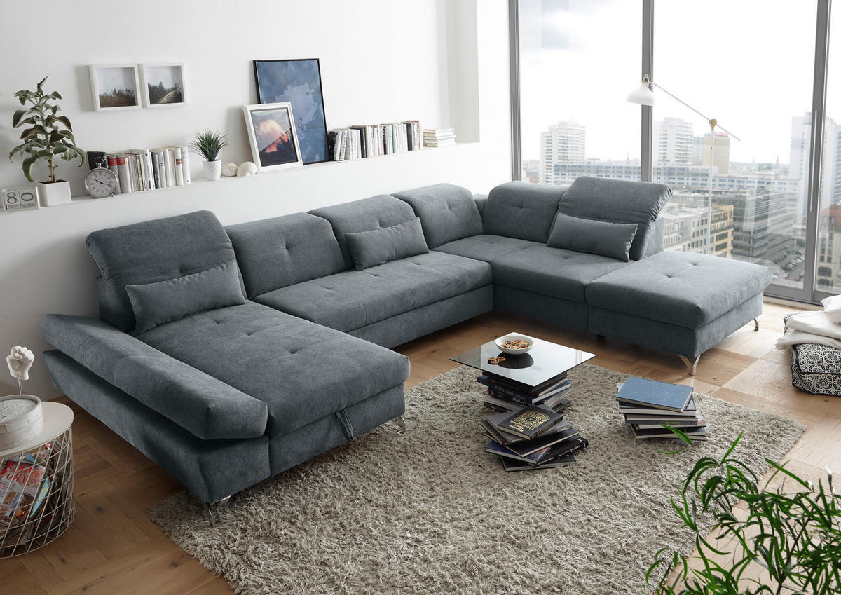 SJEDEĆA GARNITURA tekstil  antracit   - srebrne boje/antracit, Moderno, tekstil/metal (168/350/245cm) - Hom`in