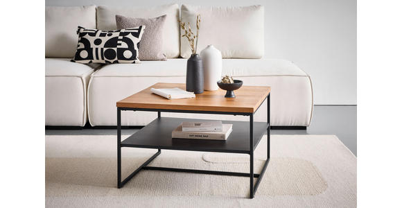 COUCHTISCH Eiche furniert, massiv 70/70/44 cm quadratisch Schwarz, Eichefarben - Eichefarben/Schwarz, Natur, Holz/Holzwerkstoff (70/70/44cm) - Novel