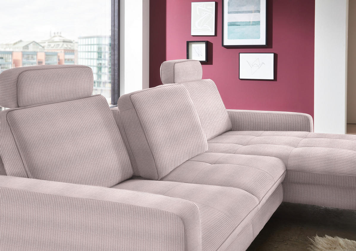 ECKSOFA in Cord Altrosa  - Schwarz/Altrosa, Design, Textil/Metall (302/178cm) - Beldomo Style