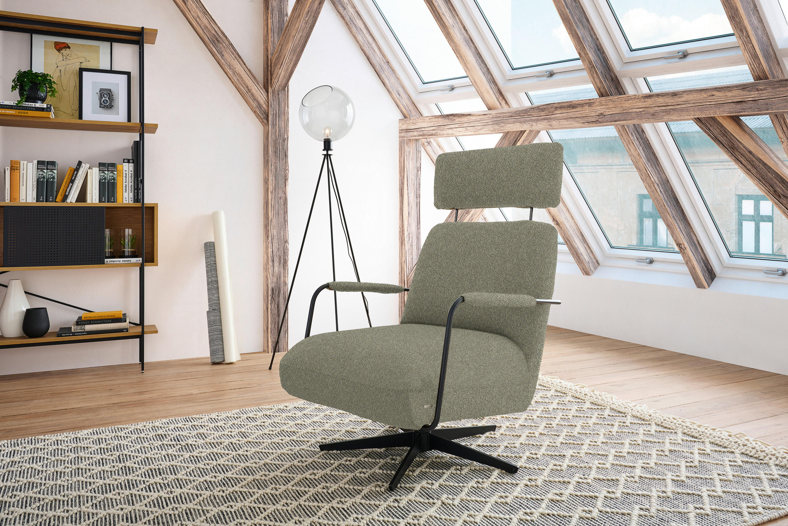 SESSEL in Flachgewebe, Bouclé Greige  - Greige/Schwarz, Design, Textil/Metall (71/103/91cm) - Koinor