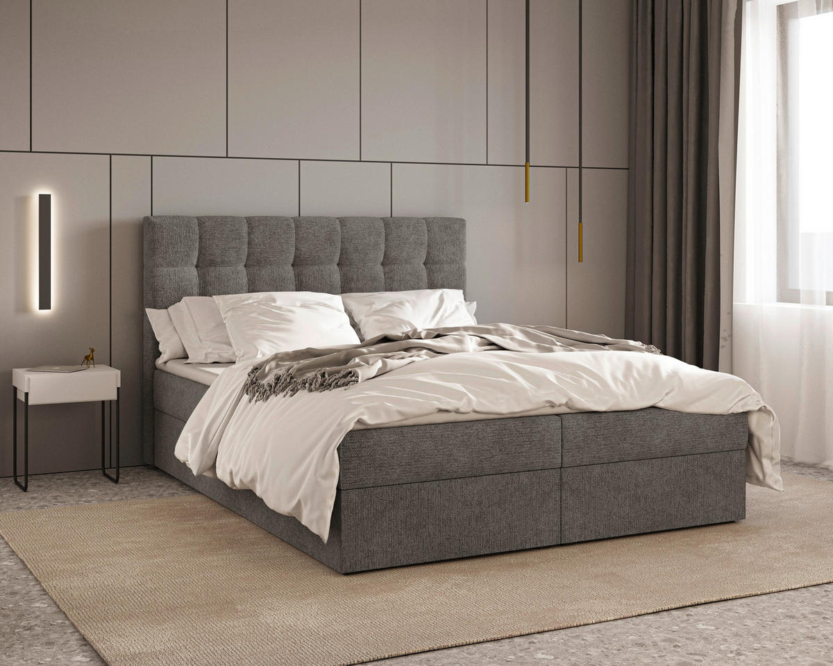 BOXBETT 140/200 cm,  in Anthrazit, Bettkasten, Topper,  - Anthrazit/Schwarz, MODERN, Holz/Kunststoff (140/200cm) - MID.YOU