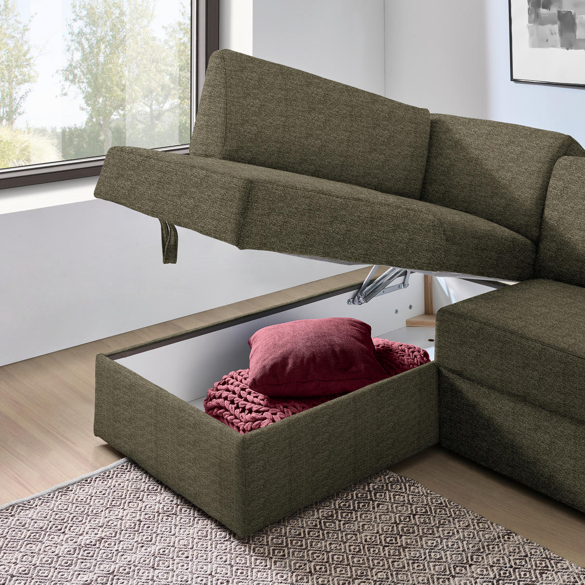 ECKSOFA in Webstoff Hellbraun  - Hellbraun/Schwarz, Konventionell, Kunststoff/Textil (165/224cm) - Xora