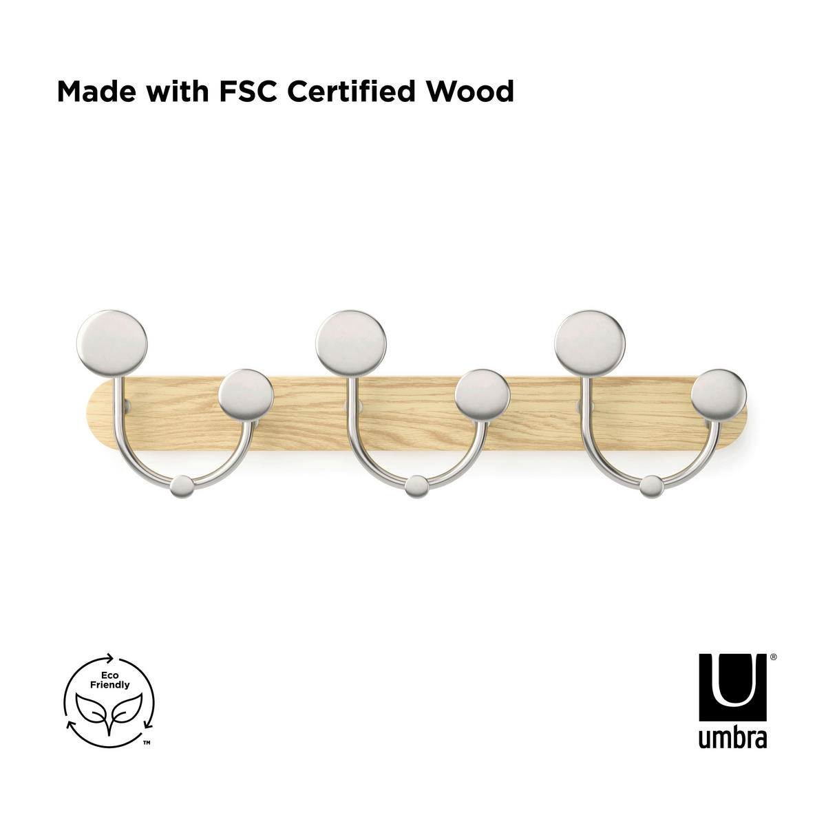 WANDGARDEROBE - Naturfarben/Nickelfarben, Design, Holz/Metall (7,6/12,7/43,2cm) - Umbra