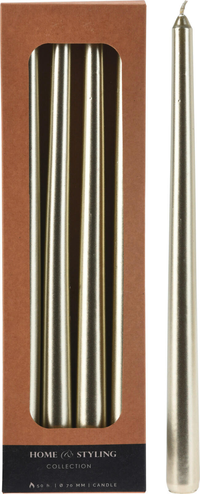 SADA DLOUHÝCH SVÍČEK - šampaňská, Basics, přírodní materiály (9,4/2,6/30,6cm)