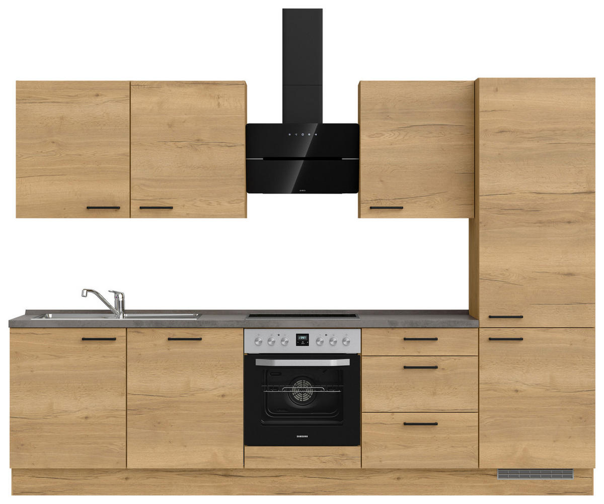 KÜCHENLEERBLOCK 300 cm   in Eichefarben, Schieferfarben  - Schieferfarben/Eichefarben, MODERN, Holzwerkstoff/Metall (300cm) - Nobilia