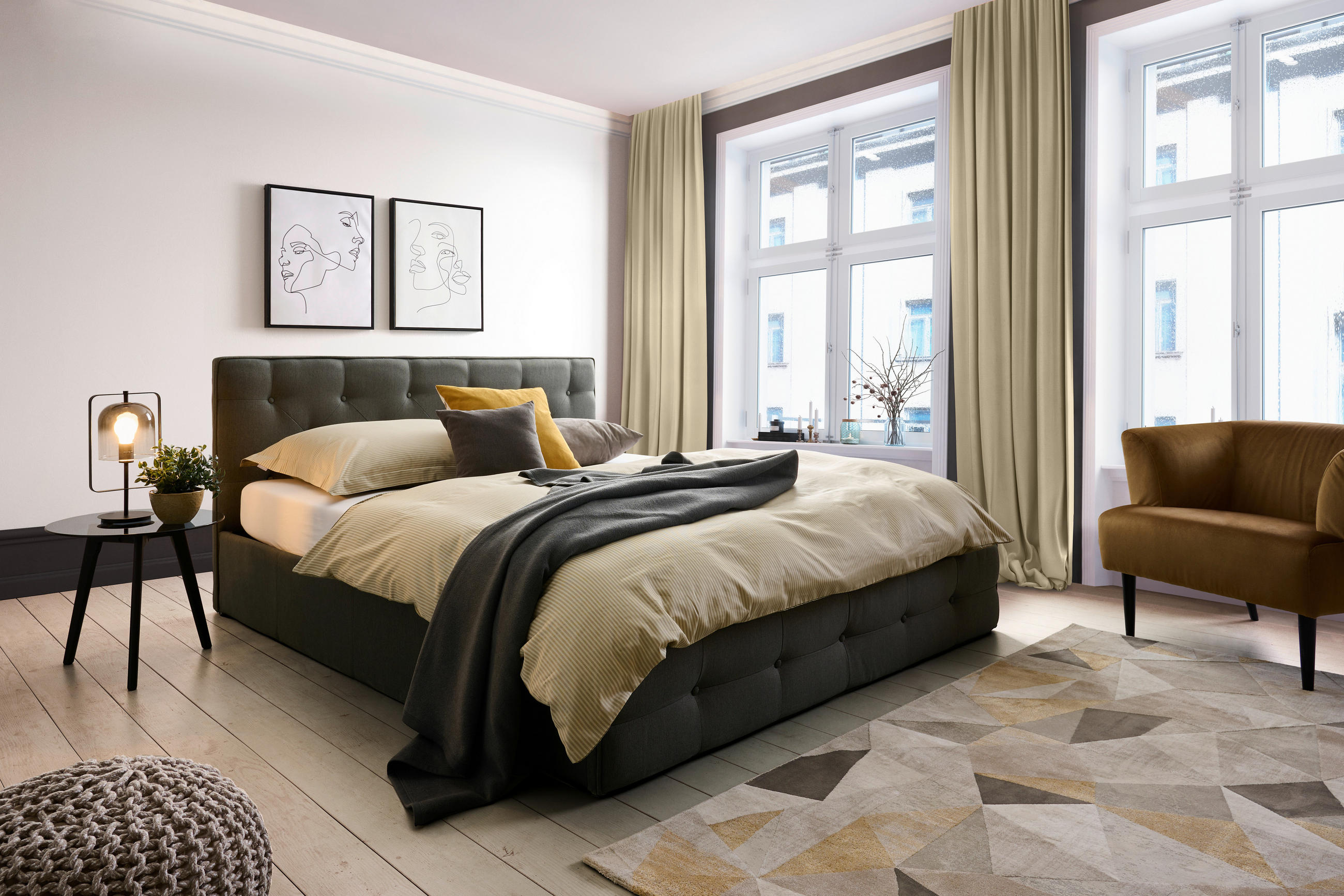 POLSTERBETT 180/200 cm,  in Dunkelgrau, Lattenrost, Bettkasten,  - Dunkelgrau, MODERN, Holz/Textil (180/200cm) - Carryhome