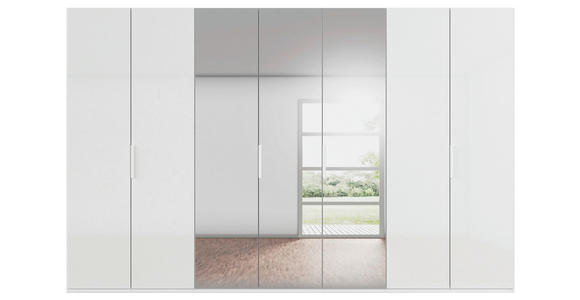 DREHTÜRENSCHRANK 350/235/61 cm,  in Weiß, 7-türig  - Weiß, Basics, Glas/Holzwerkstoff (350/235/61cm) - Novel